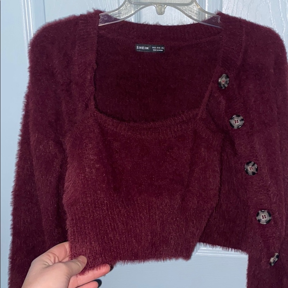 Fuzzy Knit Cardigan with Cami